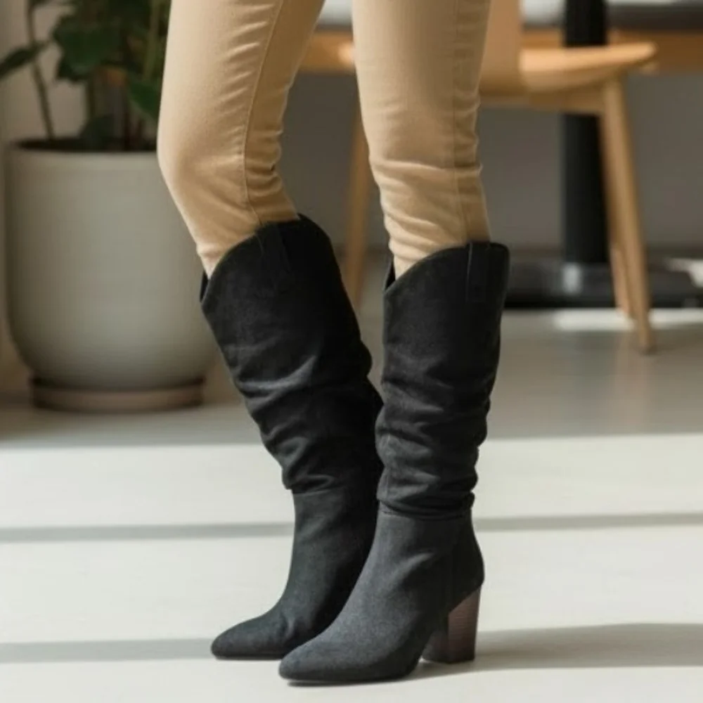 Sugar Faux Suede Knee High Black Slouch Boots Women's Size 8 - Picture 2 of 13